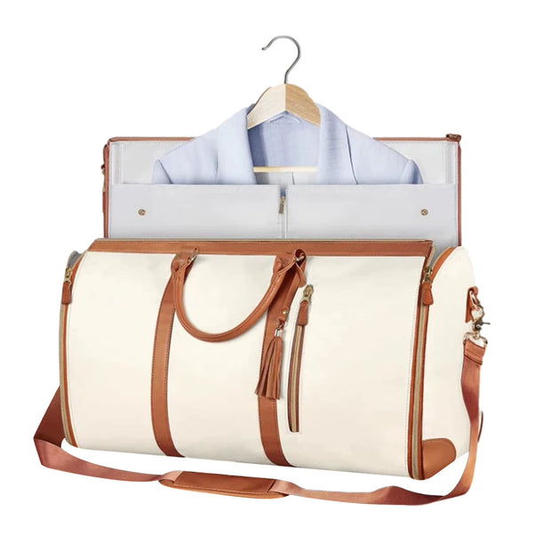 Garment Duffel Bag Foldable Sports Duffle Bag with Shoe Pouch Sports Gym Tote Bag Suitcase Suit Business Travel Bag PU Leather