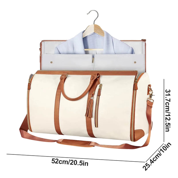 Garment Duffel Bag Foldable Sports Duffle Bag with Shoe Pouch Sports Gym Tote Bag Suitcase Suit Business Travel Bag PU Leather