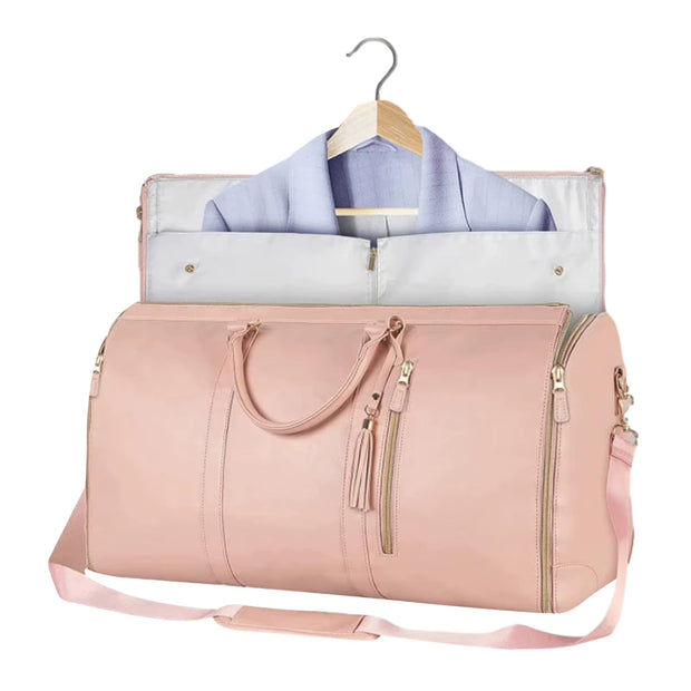 Garment Duffel Bag Foldable Sports Duffle Bag with Shoe Pouch Sports Gym Tote Bag Suitcase Suit Business Travel Bag PU Leather