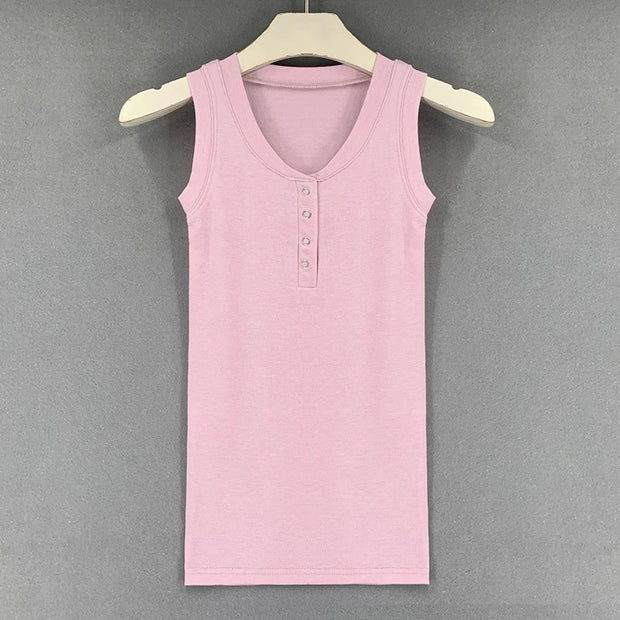 Slim Knitted Tops Femme O Neck 2025 Summer Basic Shirts White Black Casual Sport Vest Off Shoulder Button Women's Tank Top
