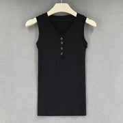 Slim Knitted Tops Femme O Neck 2025 Summer Basic Shirts White Black Casual Sport Vest Off Shoulder Button Women's Tank Top