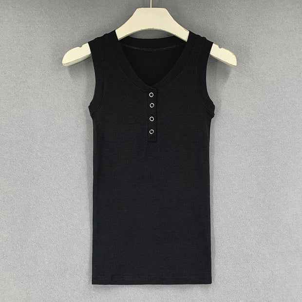 Slim Knitted Tops Femme O Neck 2025 Summer Basic Shirts White Black Casual Sport Vest Off Shoulder Button Women's Tank Top