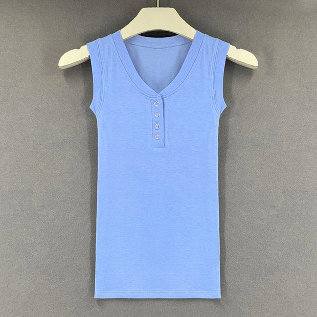 Slim Knitted Tops Femme O Neck 2025 Summer Basic Shirts White Black Casual Sport Vest Off Shoulder Button Women's Tank Top