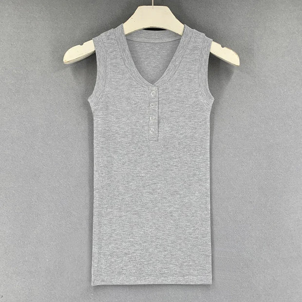 Slim Knitted Tops Femme O Neck 2025 Summer Basic Shirts White Black Casual Sport Vest Off Shoulder Button Women's Tank Top