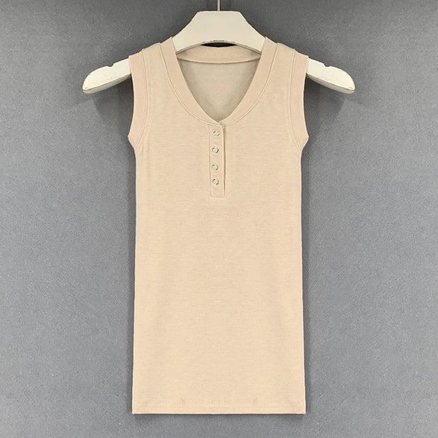 Slim Knitted Tops Femme O Neck 2025 Summer Basic Shirts White Black Casual Sport Vest Off Shoulder Button Women's Tank Top