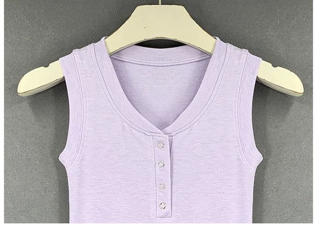 Slim Knitted Tops Femme O Neck 2025 Summer Basic Shirts White Black Casual Sport Vest Off Shoulder Button Women's Tank Top