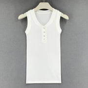 Slim Knitted Tops Femme O Neck 2025 Summer Basic Shirts White Black Casual Sport Vest Off Shoulder Button Women's Tank Top