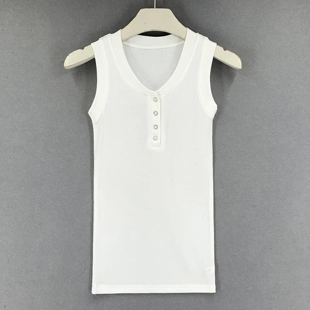 Slim Knitted Tops Femme O Neck 2025 Summer Basic Shirts White Black Casual Sport Vest Off Shoulder Button Women's Tank Top