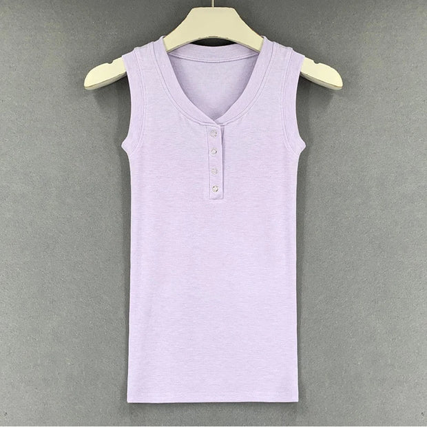 Slim Knitted Tops Femme O Neck 2025 Summer Basic Shirts White Black Casual Sport Vest Off Shoulder Button Women's Tank Top