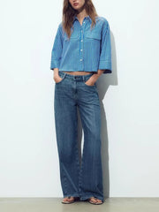 Street Sle mat Casual irt Women's Summer 2025 Wide Sve Turn-down Collar Versatile Polyester Fiber Six Sve Le...