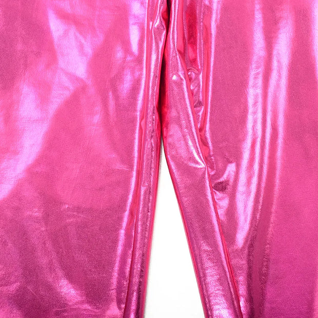 Silver Summer Straight Women's Pants PU Clothing Solid Casual Pocket Trousers Streetwear Fashion High Waist Ankle-Length Pants