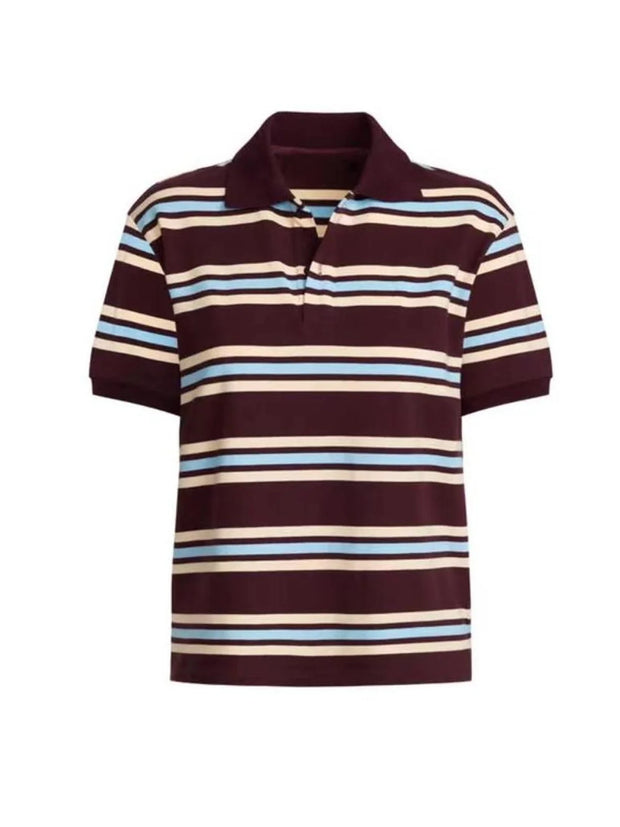 Summer Polo Shirts Woman Long Sleeve Crop Top Color Block Green Stripe Print Polo Shirts Mujer Casual Tops Striped Brown Autumn