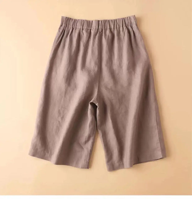 Linen Women's Summer Shorts Casual Elastic Waist White Shorts Solid Basic Loose Wide Leg Cotton Linen Women High Waist Short