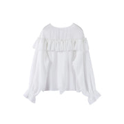 Mesh Sheer Shirt Women Elegant Pleated Layered Deep V Neck Flare Sleeve Pullover Blouse Female 2025 New Commute High Streetwears