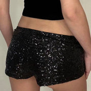 IAMHOTTY Sequin Shorts Sexy Clubwear Holiday Festival Low Waist Skinny Hot Pants Women High Street Booty Shorts Chic Bottoms