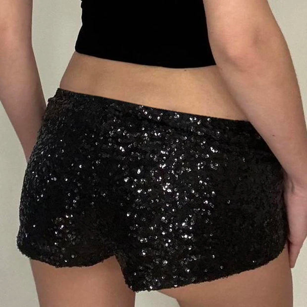 IAMHOTTY Sequin Shorts Sexy Clubwear Holiday Festival Low Waist Skinny Hot Pants Women High Street Booty Shorts Chic Bottoms