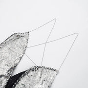 2025 Summer Silver Sparkling Camisole Fashion Sexy Hot Girls Sequins V-Neck Hanging Neck Backless Top Y2k Party Looks Top Women