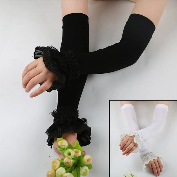 Summer Lace Gloves Sunscreen Arm Sleeve Gloves Sunscreen Long Lace Fingerless Mittens Covered Scar Elastic Sleeve Driving Gloves