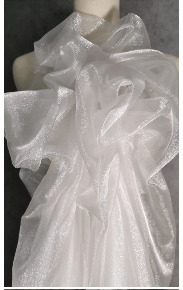 White Organza Voile Sheer Fabric - Shimmering, See-Through, and Sold by the Meter - Ideal Material for Sewing and Crafts