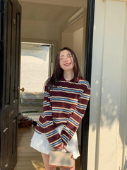 Summer Polo Shirts Woman Long Sleeve Crop Top Color Block Green Stripe Print Polo Shirts Mujer Casual Tops Striped Brown Autumn