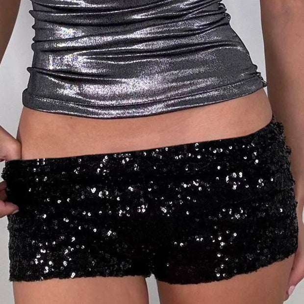 IAMHOTTY Sequin Shorts Sexy Clubwear Holiday Festival Low Waist Skinny Hot Pants Women High Street Booty Shorts Chic Bottoms
