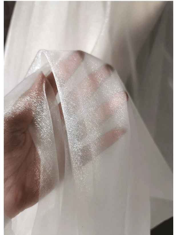 White Organza Voile Sheer Fabric - Shimmering, See-Through, and Sold by the Meter - Ideal Material for Sewing and Crafts