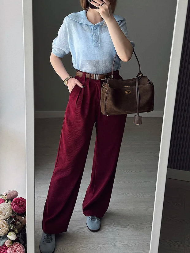 Summer Knitted Polo T Shirt Women Pink Short Puff Sleeve Top Knit Tees White Thin Women's T-shirt Simple Summer Tops For Woman