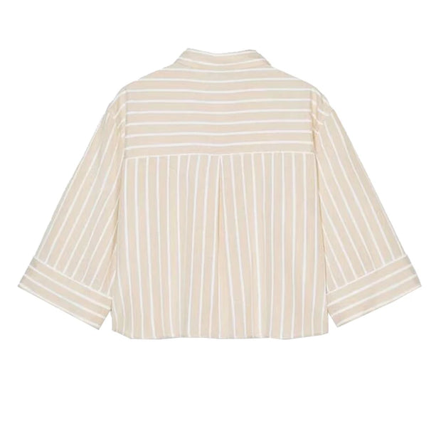 Street Sle mat Casual irt Women's Summer 2025 Wide Sve Turn-down Collar Versatile Polyester Fiber Six Sve Le...