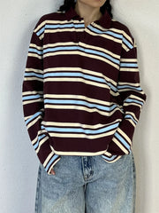 Summer Polo Shirts Woman Long Sleeve Crop Top Color Block Green Stripe Print Polo Shirts Mujer Casual Tops Striped Brown Autumn