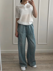 Summer Knitted Polo T Shirt Women Pink Short Puff Sleeve Top Knit Tees White Thin Women's T-shirt Simple Summer Tops For Woman