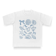 Summer Four Seasons Ins Personality American Blue Bow Shell Printing Women's T-shirt Fashionable Oversized Half-sleeved Top