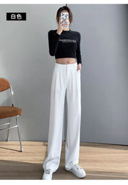 Trousers for Women Summer Women's Suit Pants 2024 White High Waist Fluid Korean Style Wide Leg Palazzo Straight Fashion Casual