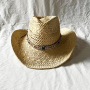 Summer Bohemian Shell Straw Hat Beach Women Men Cowboy Hats Wooden Beads Hollow Out Western Wide Brim Sun Hat Holiday Cap