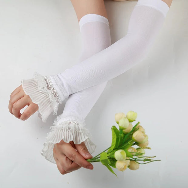 Summer Lace Gloves Sunscreen Arm Sleeve Gloves Sunscreen Long Lace Fingerless Mittens Covered Scar Elastic Sleeve Driving Gloves