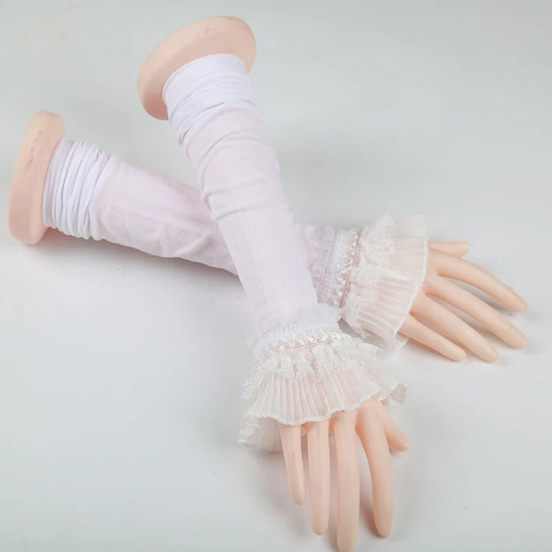 Summer Lace Gloves Sunscreen Arm Sleeve Gloves Sunscreen Long Lace Fingerless Mittens Covered Scar Elastic Sleeve Driving Gloves