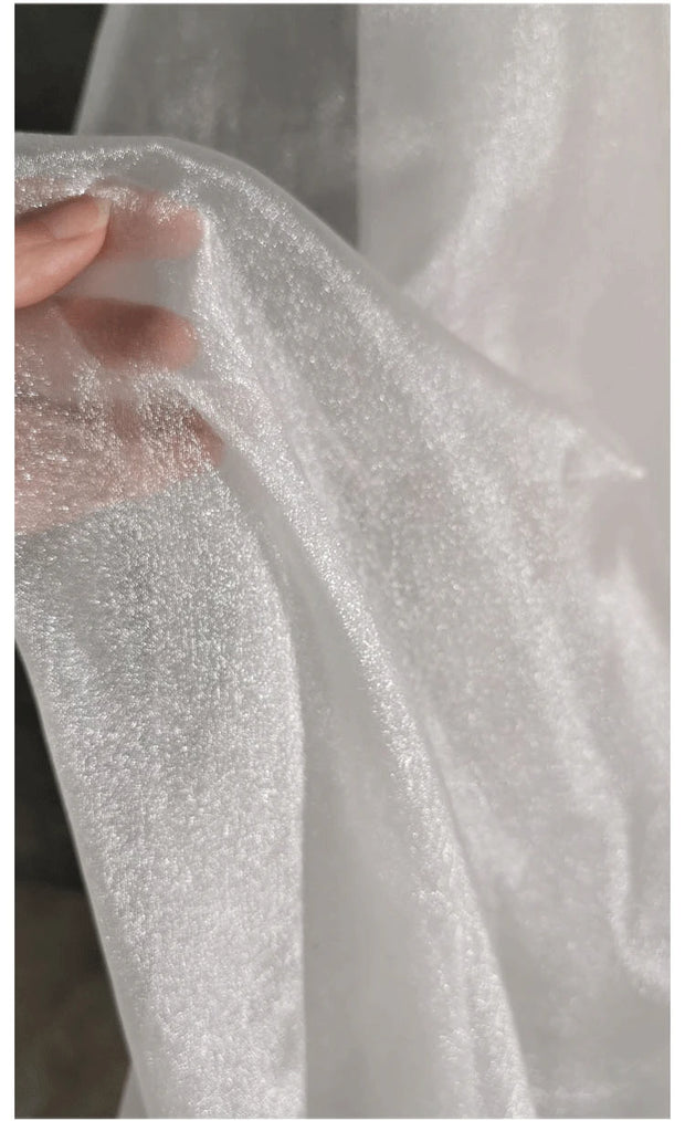 White Organza Voile Sheer Fabric - Shimmering, See-Through, and Sold by the Meter - Ideal Material for Sewing and Crafts