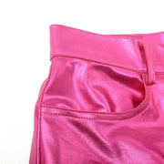Silver Summer Straight Women's Pants PU Clothing Solid Casual Pocket Trousers Streetwear Fashion High Waist Ankle-Length Pants