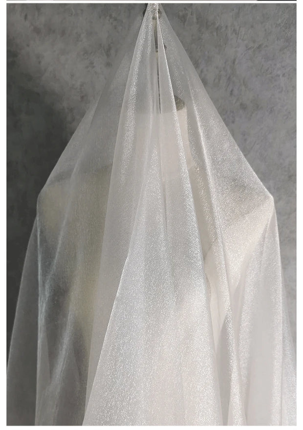 White Organza Voile Sheer Fabric - Shimmering, See-Through, and Sold by the Meter - Ideal Material for Sewing and Crafts