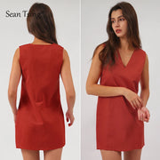 2025 Linen Summer Women Dresses Sexy V-Neck Sleeveless Basic Tank Dress Elegant Party Dresses Chic Boho Red Sundress