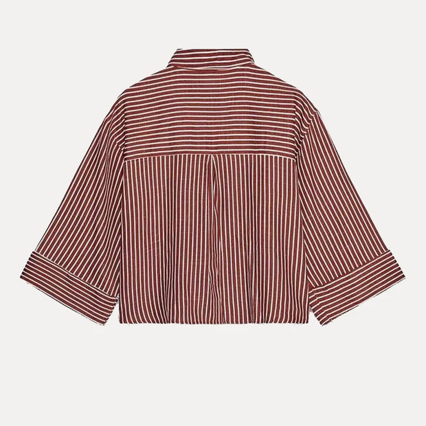Street Sle mat Casual irt Women's Summer 2025 Wide Sve Turn-down Collar Versatile Polyester Fiber Six Sve Le...
