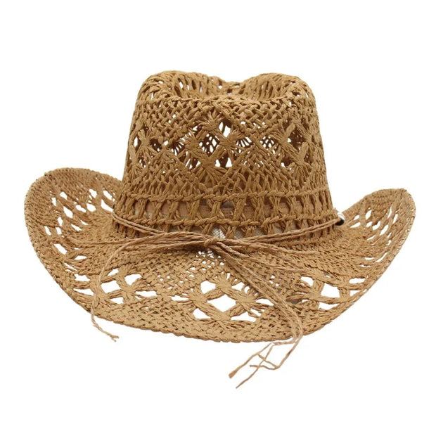 Summer with Shell Beach Hat Women Western Cowboy Hat Wide Brim Sunscreen Sun Hats for Outdoor Breathable Hand-Woven Straw Panama