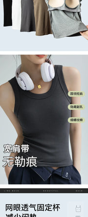 Ribbed Knitted Tops Neck Summer Basic Shirts White Black Casual Sport Vest Off Shoulder  Women's Tank TopWith chest pad