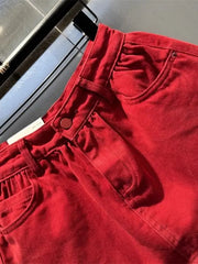 Red High-waisted Denim Skirt 2025 Summer Fashion A-word Anti-light Mini Skirt