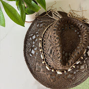 Summer Bohemian Shell Straw Hat Beach Women Men Cowboy Hats Wooden Beads Hollow Out Western Wide Brim Sun Hat Holiday Cap