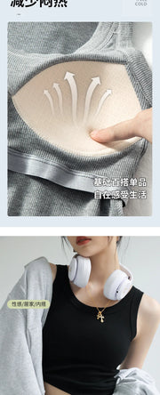 Ribbed Knitted Tops Neck Summer Basic Shirts White Black Casual Sport Vest Off Shoulder  Women's Tank TopWith chest pad