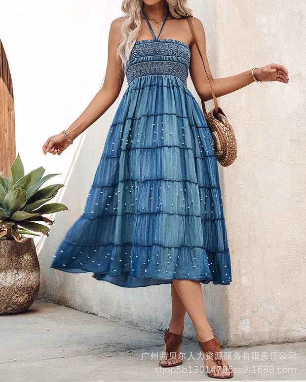 Denim Skirts Women Mid Length Skirt A Line Slim Fit Elegant Splice Y2k Streetwear High Waist Casual Work Lace Up Summer 2025