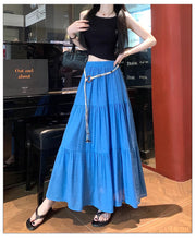 Boho Summer Cotton-Linen Midi Skirt: Flowy A-Line Pleated Long Skirt with Slimming Fit & Hip-Hiding Design for Resort Vacations