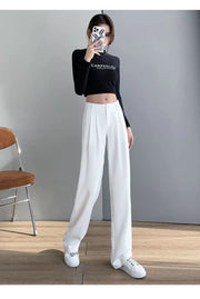 Trousers for Women Summer Women's Suit Pants 2024 White High Waist Fluid Korean Style Wide Leg Palazzo Straight Fashion Casual