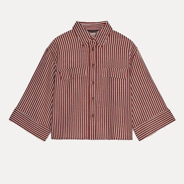 Street Sle mat Casual irt Women's Summer 2025 Wide Sve Turn-down Collar Versatile Polyester Fiber Six Sve Le...