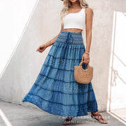 Denim Skirts Women Mid Length Skirt A Line Slim Fit Elegant Splice Y2k Streetwear High Waist Casual Work Lace Up Summer 2025